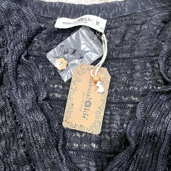 Natural Life Juliet Ruffle Cardigan Sweater Womens Medium Gray Knit Boho - Picture 10 of 11